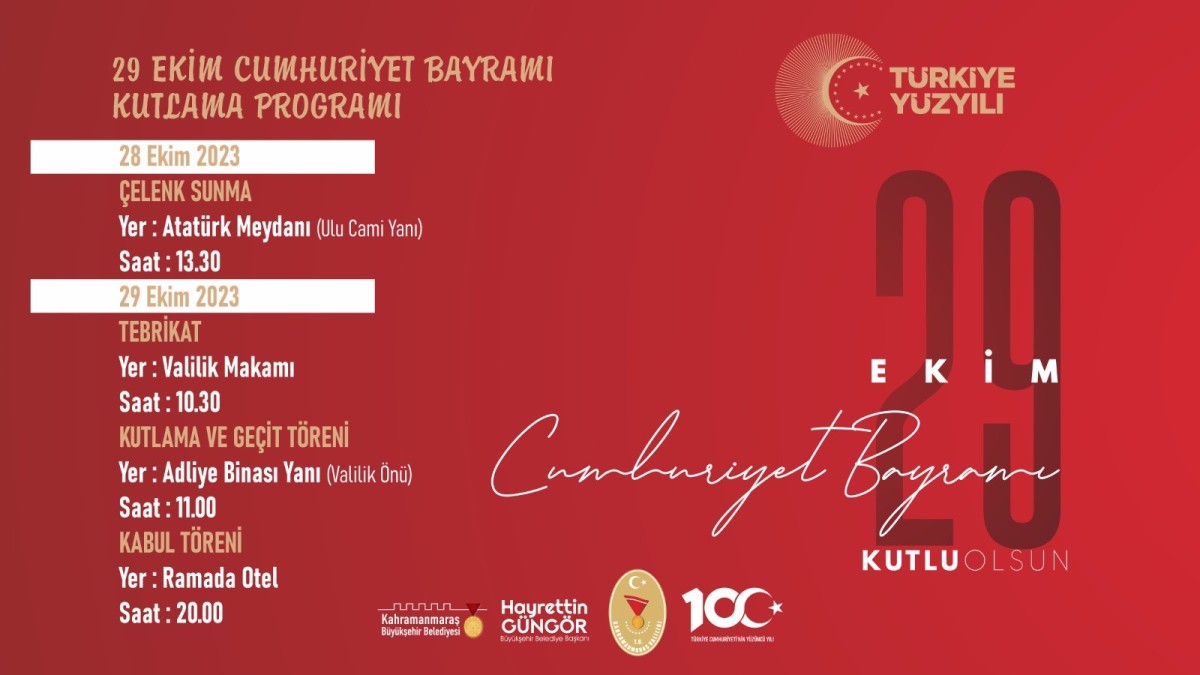 Kahramanmaraş'ta Cumhuriyet'in 100. Yılı Coşkuyla Kutlanacak