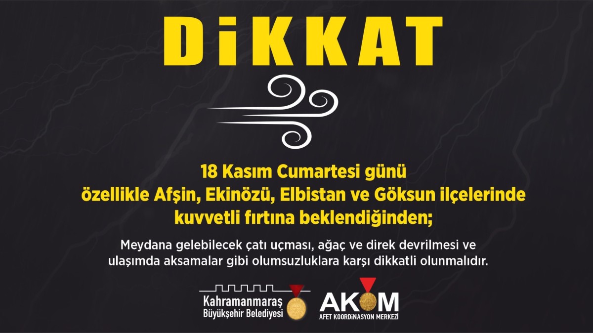 Kahramanmaraş'ta Büyükşehir'den Kuvvetli Fırtına Uyarısı: Tedbirli Olun!