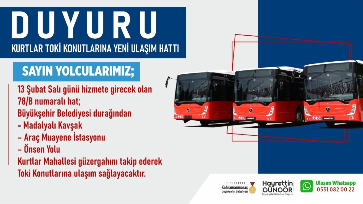 Kahramanmaraş'ta Yeni Toplu Taşıma Hattı Hizmete Girecek!